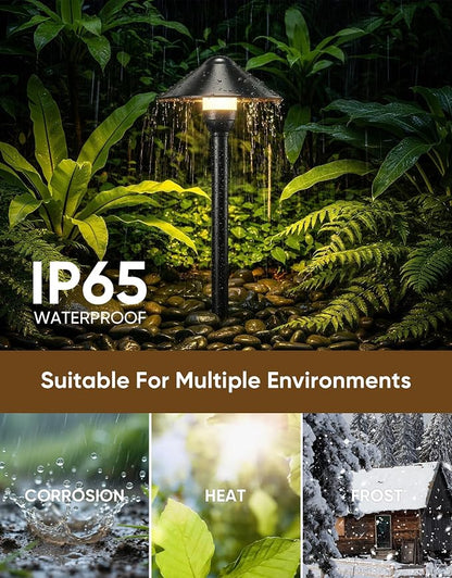 PARTPHONER Low Voltage Landscape Lighting 1-Pack, Aluminum 12V Pathway Lights with G4 Bulbs, Waterproof Stylish Matte Black Color Round Shade Path Lights with Connectors for Walkway Yard Garden