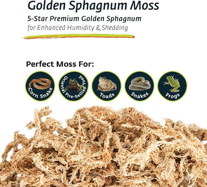 Galápagos (05203) 5-Star Golden Sphagnum Moss | Long-Fiber Snake Bedding, Reptile Substrate & Terrarium Moss for Frogs, Toads, Carnivorous Plants, Leopard Geckos, Snakes, and Amphibians, 1/3 Pound
