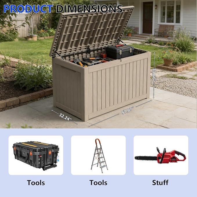 270 Gallon Outdoor Storage Box Resin Deck Box All Weather Waterproof Large Lockable Storage Container Deck Box for Patio Furniture, Garden Tools, Lockable, Gray New