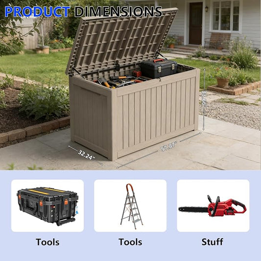 270 Gallon Outdoor Storage Box Resin Deck Box All Weather Waterproof Large Lockable Storage Container Deck Box for Patio Furniture, Garden Tools, Lockable, Gray New