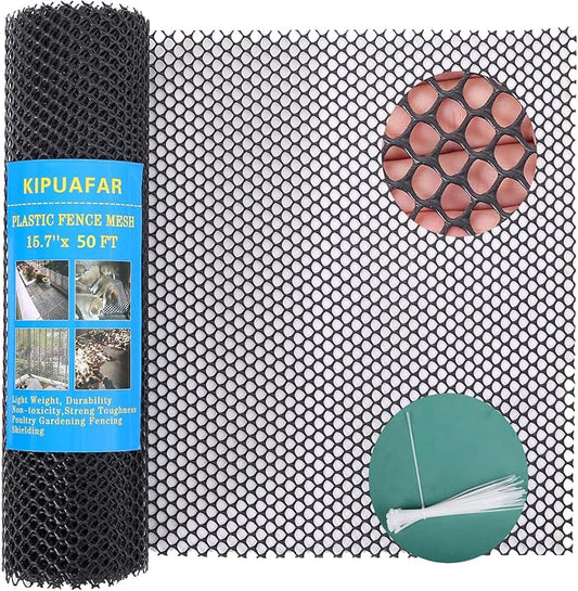 Pet Proof Barrier Net, Black Plastic Chicken Wire Mesh Fencing, Balcony Cat Safety Net & Garden Snake Barrier, Heavy Duty Protection for Chicken Coops, Rabbit Hutches, Dog Kennels (Black, 15.7IN*50)