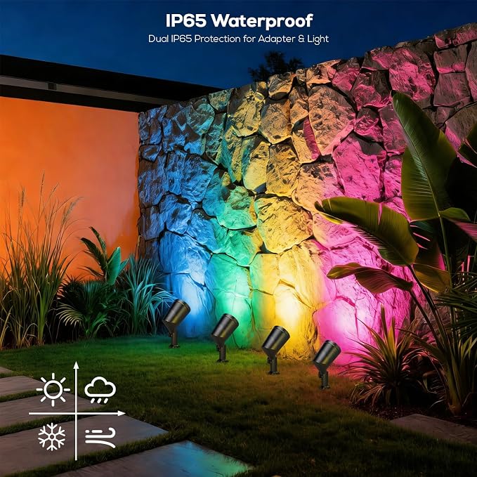 SUNTHIN 16 Pack Smart RGBW Landscape Lights, Color Changing LED Spot Lights | App & Remote Control Outdoor Yard Lighting, Compatible with Alexa & Google Home, IP65 Waterproof for Garden, Lawn, Trees