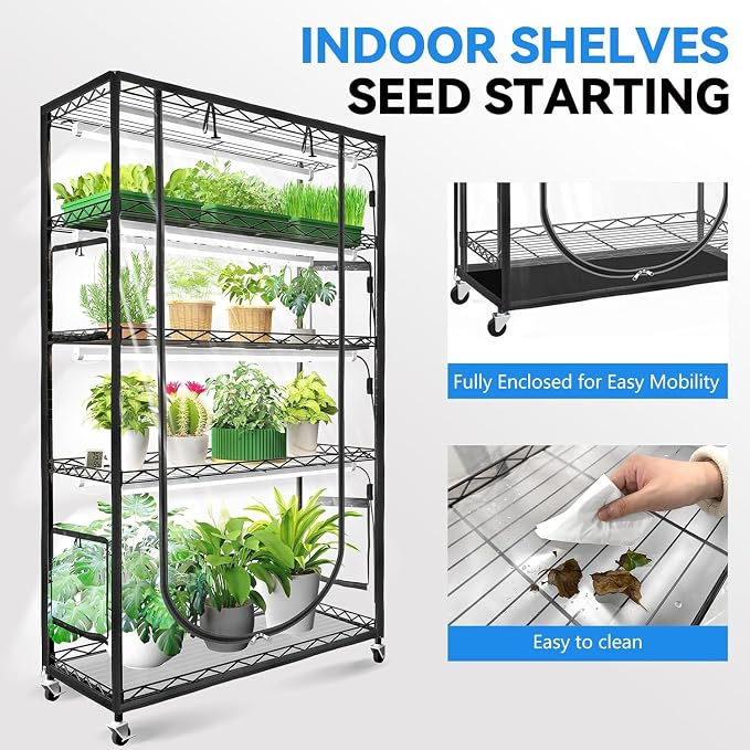JESLED Indoor Greenhouse with Grow Light, 35.4x13.8x70IN | 3FT Full Spectrum 5000K LED Light for Seed Starting, Tiered Lighting Control, Built-in Timer & Thermo-Hygrometer