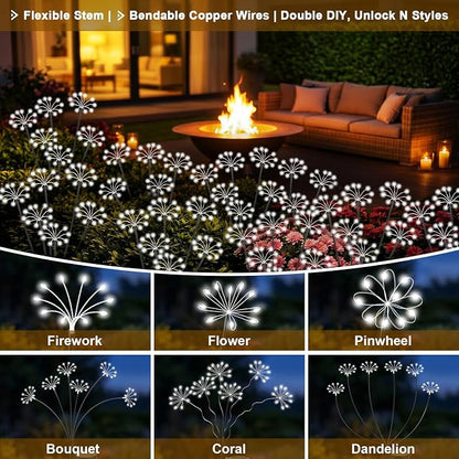 Solar Garden Lights Outdoor, 2 Pack New Upgraded Solar Swaying Starburst Light, Waterproof Fireworks Solar Lights, Yard Patio Pathway Decoration, White