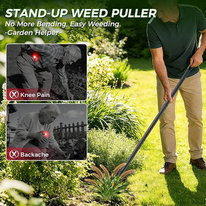 Stand Up Weed Puller Tool, 46" Adjustable All-Metal Long Handle Weeder with 4-Claw Steel Head, Remove Weeds by Roots Without Bending or Kneeling, Heavy Duty Garden Tool Back & Knee Friendly