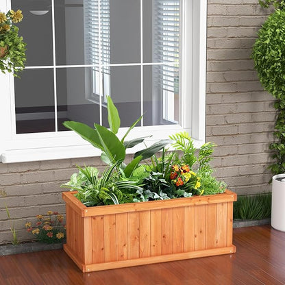 Giantex Raised Garden Bed, 31”x14”x12” Wooden Planter Box with 4 Drainage Holes & Detachable Bottom Panels, Elevated Flower Bed, Rectangular Plant Container for Vegetables, Herbs & Fruits, Orange
