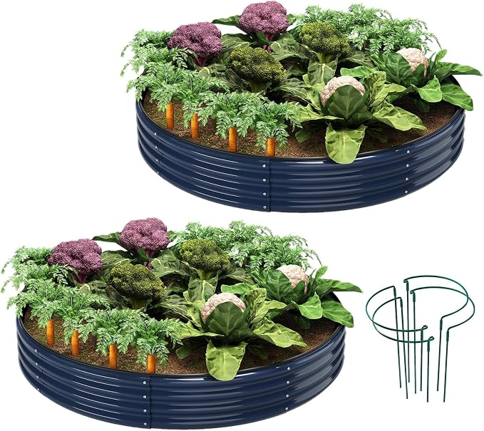 ZFHgarden Galvanized Metal Planter Raised Garden Bed Kit for Gardening Outdoor Garden Box Raised Flower Bed 2PC Blue 3X3X1FT