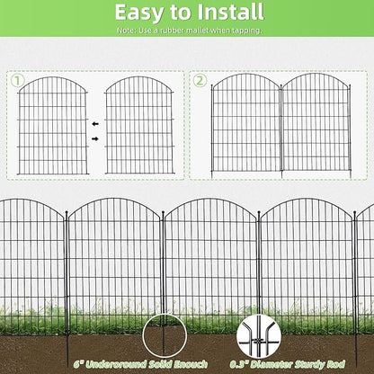 Decorative Garden Fence 40in (H) x12ft (L), 5 Pack No Dig Fence Animal Barrier for Dog with Lock, Arched Flower Bed Edging, Wire Border Panel Fencing for Yard Patio Outdoor Decor