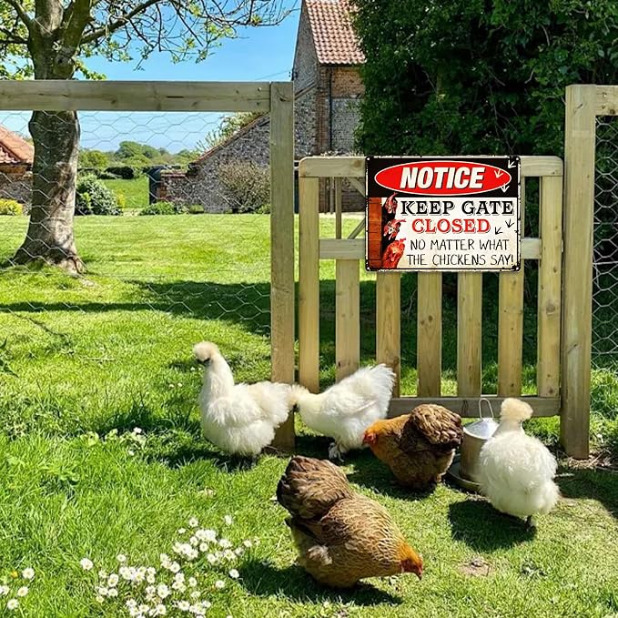 Vintage Metal Signs Chicken Coop Signs, Funny Chicken Gifts, Farm Tin Signs for Home Chicken Coop Farmhouse Kitchen Garden Decor, Keep Gate Closed 8 X 12 Inch