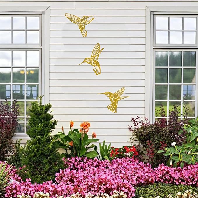 Metal Hummingbird Outdoor Wall Art Decor-Colorful Birds Wall Decorations Hanging Decor Ornaments-Modern Abstract Silhouette Wall Sculpture for Kitchen Patio Bedroom Living Room Bathroom Fence Balcony