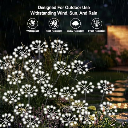 Solar Garden Lights Outdoor, 2 Pack New Upgraded Solar Swaying Starburst Light, Waterproof Fireworks Solar Lights, Yard Patio Pathway Decoration, White