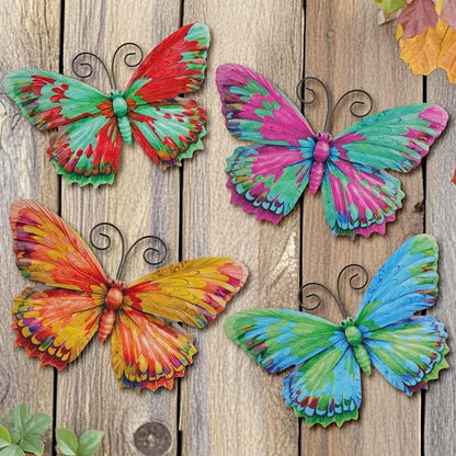 Junware 4 Pcs Metal Butterfly Wall Art Decor - 7.5" Outdoor Fence Wall Sculpture Decor, Hanging Decoration for Garden Yard Living Room Bedroom Patio Balcony, Nice Gift for Mom Friend