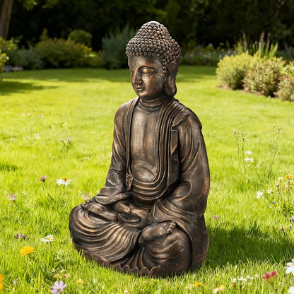 Glitzhome 29.5-inch Zen Meditation Buddha Garden Statue, Bronze Oversized Tall Large Indoor and Outdoor Sculpture, Hand-Finished MGO & Fiberglass Decor for Home Patio Yard