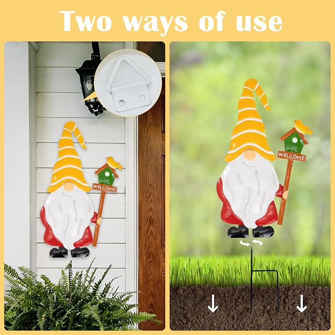 Garden Gnome Decorative Stake, Metal Welcome Sign Silhouette Art | Outdoor Iron Welcome Sign Yard Silhouette, Waterproof Weather Resistant Elf Lawn Ornament for Patio Porch Wall Art