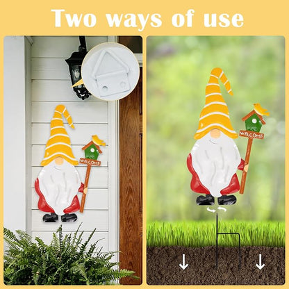 Garden Gnome Decorative Stake, Metal Welcome Sign Silhouette Art | Outdoor Iron Welcome Sign Yard Silhouette, Waterproof Weather Resistant Elf Lawn Ornament for Patio Porch Wall Art
