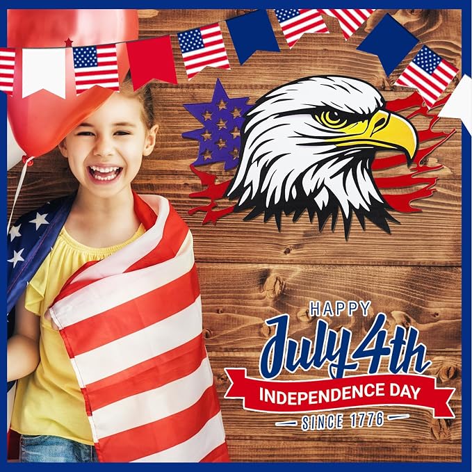 4th of July Independence Day Decor Bald Eagle Metal Wall Art, American Flag Bald Eagle Hanging Sign, Patriotic Decoration for Home Office Living Room Indoor Outdoor(13x7.9 in)