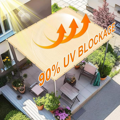 Artpuch 90% Sun Shade Cloth, 8 x 10 FT Pergola Shade Cover Canopy with Grommets, Sun Screen Fabric Tarp for Patio, Outdoor, Garden, Backyard, Wheat