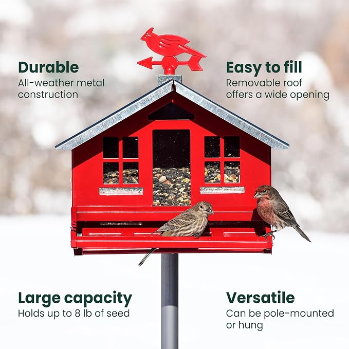 Perky-Pet Squirrel-Be-Gone II Country Style Bird Feeder, 8 lb Seed Capacity | Weight-Activated, Squirrel Proof, Metal Construction, Rust Resistant, Locking Lid, Removable Roof, Adjustable Settings, 338