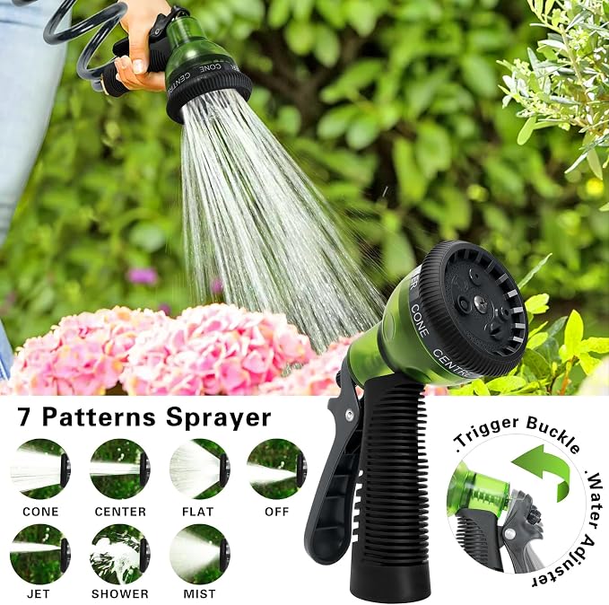 Coil Hose 50FT EVA Coil Garden Hose With 3/4'' Brass Connector Coiled Water Hose Lightweight And No Kink Includes 7 Patterns Spray Nozzle For Outdoors Lawn Watering Car Washing