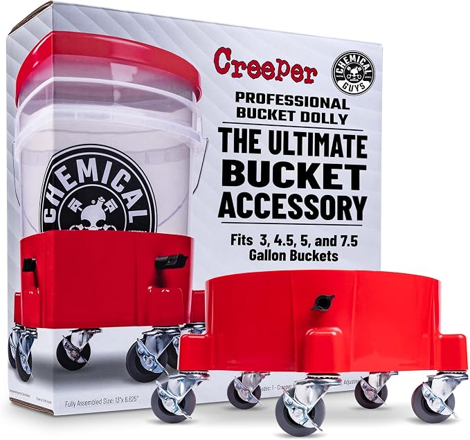 Chemical Guys, Creeper Rolling Bucket Dolly, 5 Casters, for 3.5 to 7.5 Gal | Heavy-duty dolly rolls wash buckets on five 360-degree casters, fits standard 3.5 to 7.5 gallon buckets