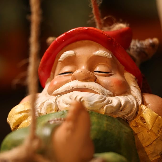 TERESA'S COLLECTIONS Green Garden Gnome Statues for Garden Decor, Resin Hanging Decorations for Outdoor, Tree Ornaments Figurines for Outside Gifts for Mom Women and Man