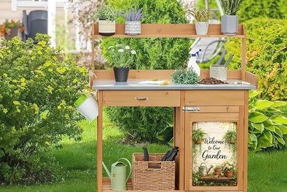 Gardening Gifts Welcome to our Garden Vintage Garden Signs for Home Garden Greenhouse Living Room Bedroom Yard Backyard Outdoor Decor 8X12 Inch