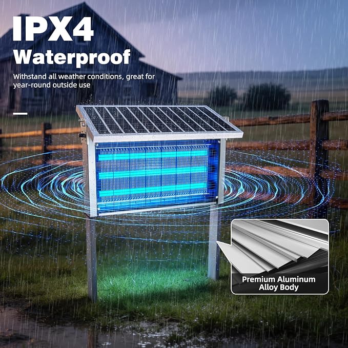 Heavy-Duty Large Solar Bug Zapper Outdoor for 1/2 Acre with 40W Solar Panel | Aluminum Rechargeable Solar Zapper with High Powered, Waterproof Solar Bug Zapper for Patio Garden Backyard Farm Large Places