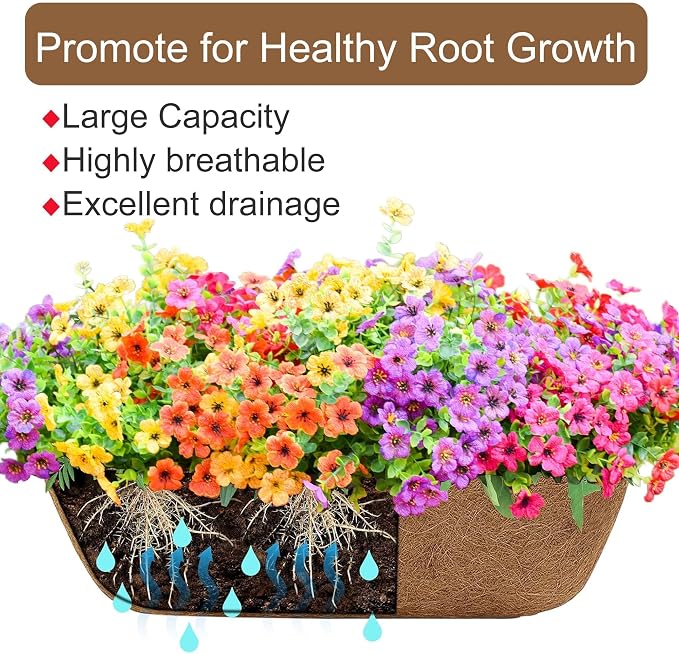 16 Inch Window Baskets with Coconut Liner Outdoor Wall Planter for Plants Long Window Flower Box for Porch Fence Patio Outdoor（4 Pack）