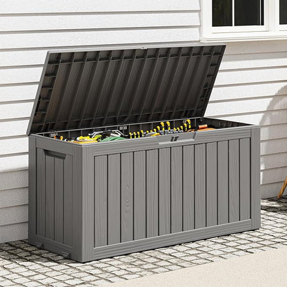 Outdoor Storage Box, Resin Deck Boxes Indoor and outdoor, Waterproof Storage Box Lockable Lid (Grey, 75 Gallon)