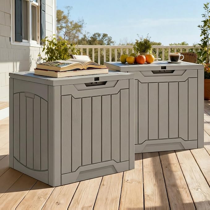 YITAHOME 31 Gallon Outdoor Storage Box | Resin Deck Box and Waterproof Package Delivery Box for Gardening Tools, Pool Supplies, Patio Furniture, Lockable, Taupe