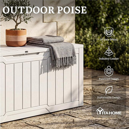 YITAHOME 100 Gallon Large Outdoor Deck Box | Waterproof Resin Storage Box, Lockable Indoor Outdoor Storage Container for Patio Furniture Cushions, Pool Accessories