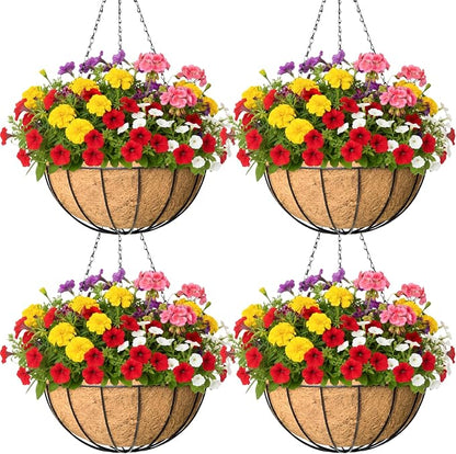 4 Pack 8 Inch Hanging Baskets for Plants Outdoor Metal Hanging Planter Basket with Coco Coir Liner Hanging Flower Baskets Hangings Flower Pots Holder for Garden, Patio(Watermelon)