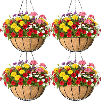 4 Pack 12 Inch Hanging Baskets for Plants Outdoor Metal Hanging Planter Basket with Coco Coir Liner Hanging Flower Baskets Hanging Flower Pots Holder for Garden, Patio(Watermelon)