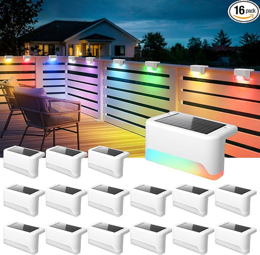 SOLPEX Solar Fence Lights Outdoor, Solar Deck Lights Waterproof LED Step Light for Outside, Stair, Garden, Patio, Yard, Railing, Front Porch, Balcony Decor(16 Pack RGB)