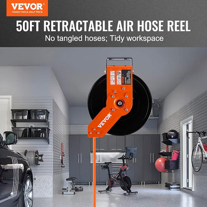 VEVOR Retractable Extension Cord Reel 50 FT with Triple Tap Outlet and VEVOR Retractable Air Hose Reel, 3/8 IN x 50 FT Hybrid Air Hose