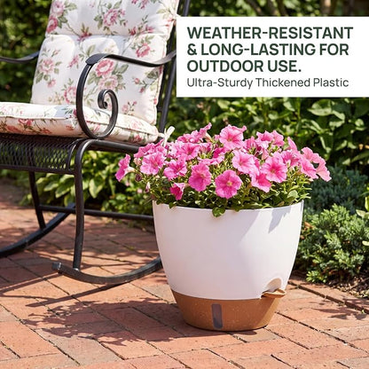 Ecolley Self-Watering Pots for Indoor Plants 3 Pack, 8/10/12 Inch Outdoor Planters with Water Level Indicator & Deep Reservoir, Decorative Flower Pots for Home Decor (White, 8+10+12 Inch) | Water Level Indicator, Deep Reservoir, Outdoor Planters, Decor...