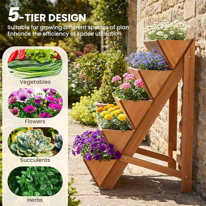 HAPPYGRILL Vertical Raised Garden Bed, Freestanding Wood Elevated Planter Box w/Legs for Growing Vegetables Flowers Herbs, Indoor Outdoor Tiered Plant Stand for Patio Yard Balcony Corner (1,5-Tier)