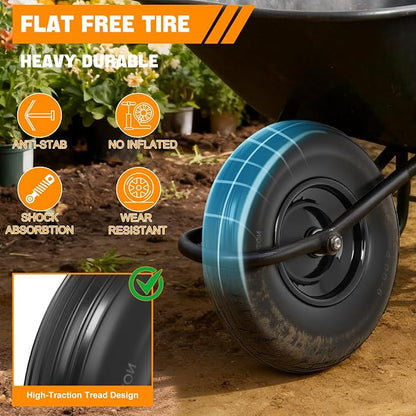 Yesker 4.00-6" Flat-Free Tires and Wheels, 13" Solid Wheelbarrow Tire with 5/8" Bearing 1.75" Centered Hub for Wheelbarrow, Garden Gorilla Cart, Hand Truck (1 Pack)