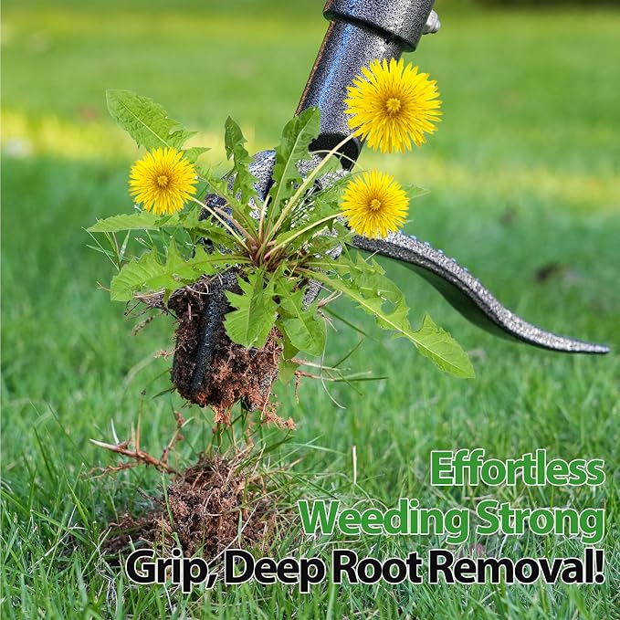 Stand Up Weed Puller Tool, 46" Adjustable All-Metal Long Handle Weeder with 4-Claw Steel Head, Remove Weeds by Roots Without Bending or Kneeling, Heavy Duty Garden Tool Back & Knee Friendly