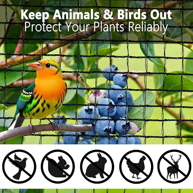 POYEE 15x20ft Bird Netting, 1/2-inch Square Mesh Garden Netting | Animal Barrier for Vegetables, Fruit Trees, Blueberry Bushes, Strawberries – Protects against Deer, Chickens, Squirrels