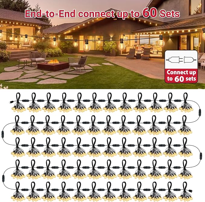 LAMPHOME LED Outdoor String Light, 26Feet Patio Lights with 12+1Edison Shatterproof Bulbs(1Spare), UL Waterproof Outside Lights connectable Dimmable for Backyard Porch Decor,Warm White