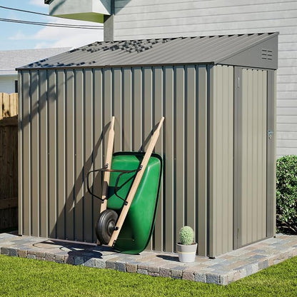 YOPTO 4x7 FT Outdoor Storage Shed,Metal Lean to Storage Shed with Reinforced Beams,All Weather Waterproof Garden Tool House W/Lockable Door & Reversible Installation,for Backyard,Patio,Lawn,Olive Gray