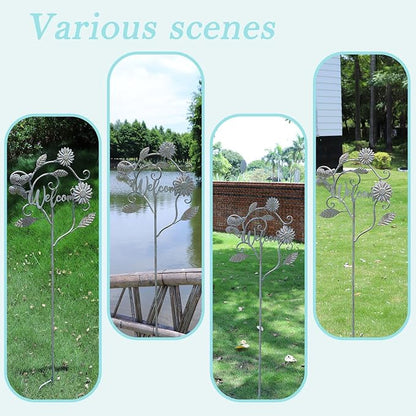 Decorative Garden Stakes with Welcome Sign,Metal Garden Stakes Yard Decor | 56"H Metal Flower Outdoor Yard Decoration,Lawn and Flower Bed Outdoor Garden Decor