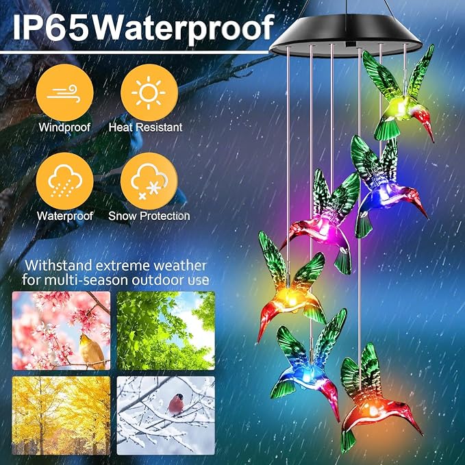 Hummingbird Solar Wind Chimes for Outside Color Changing | Hanging Decor for Outside,Waterproof Wind Chime, Best Gifts for Mom Grandma Women Wife Aunt Sister,Garden Yard Decor Green