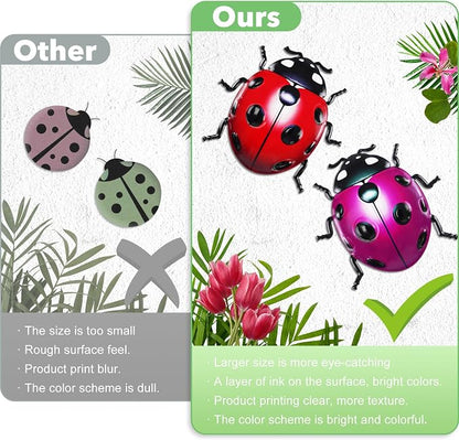 ULENDIS 4 PCS Cute Metal Ladybugs Wall Art Decor, 6.3 Inch Large Outdoor Wall Art Patio Fence Decorations, Colorful Yard Art Lawn Ornaments for Backyard Balcony