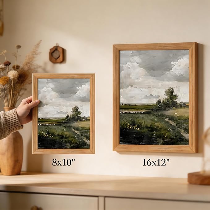 smvexyl Framed Landscape Wall Art, Neutral Nature Canvas Print, 8x10 | Neutral tree landscape art in wood frame for living room bedroom office or farmhouse wall decor