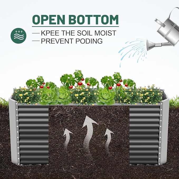 Land Guard 8x4x3ft Rectangular Galvanized Raised Garden Beds, Large-Capacity Metal Planter Box Outdoor, Durable Deep Raised Garden Bed 3ft Tall, Raised Beds for Gardening Vegetables, Modern Gray