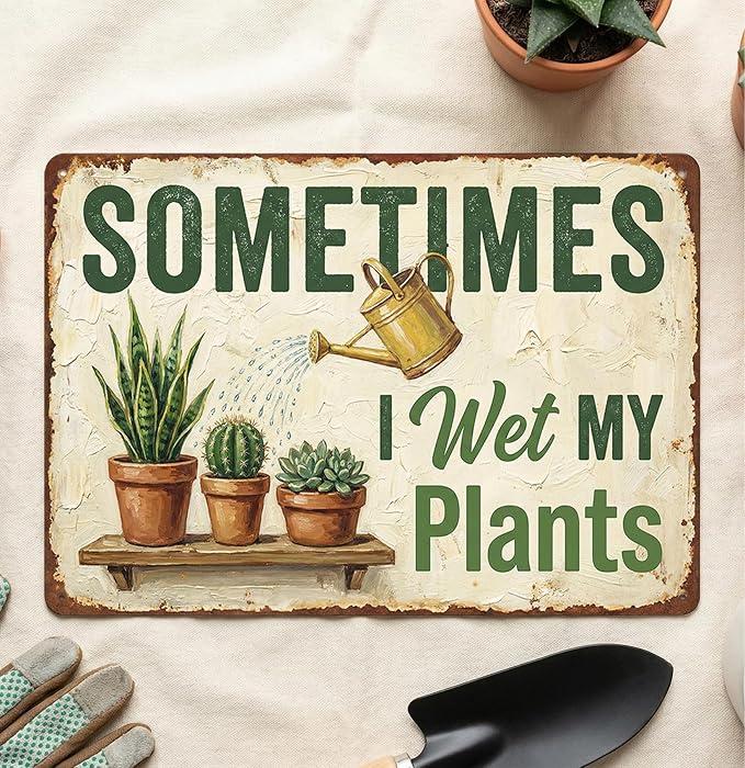 Garden Decor Sign Sometimes I Wet My Plants Funny Wall Art | Plant Lovers • Garden Shed Display • Garden Theme • Rustic Humor Design • UV Printed • 8x12 Inch