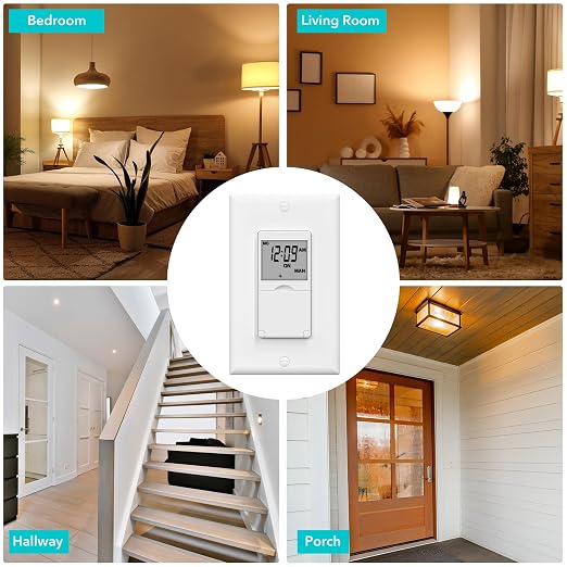 BN-LINK 7 Day Programmable in-Wall Timer Switch for Lights, Digital Light Switch Timer Indoor, Single Pole and 3 Way (Compatible with SPDT) Both Use, Neutral Wire Required, No Backlight, ETL Listed