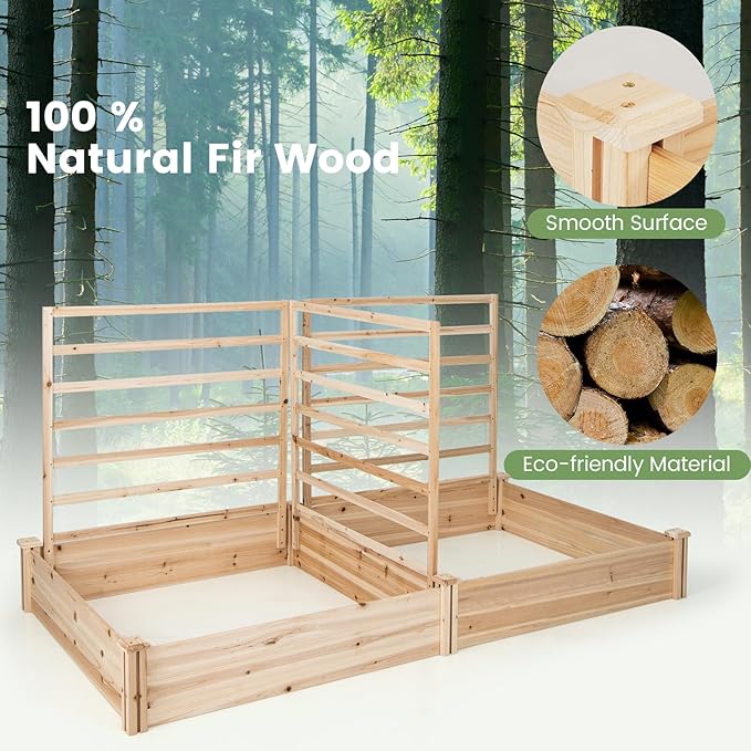 Giantex Raised Garden Bed with 3 Trellises, 88"x45"x43" Wooden Planter Box with 2 Growing Section, Outdoor Elevated Garden Bed for Vegetables Flowers Herbs & Climbing Plants Cucumber, Easy Assembly